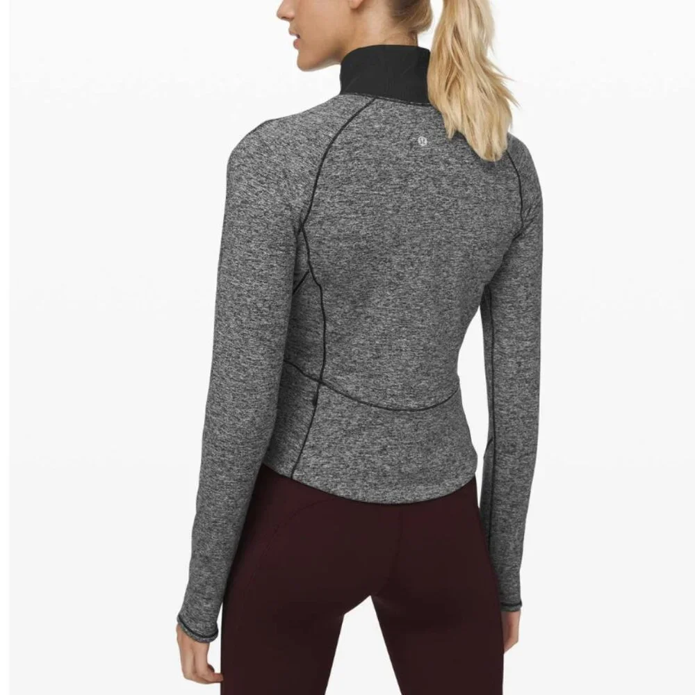 Lululemon Always Alert 1/2 Zip Pullover Heathered Black Gray Rulu Fleece Size 6